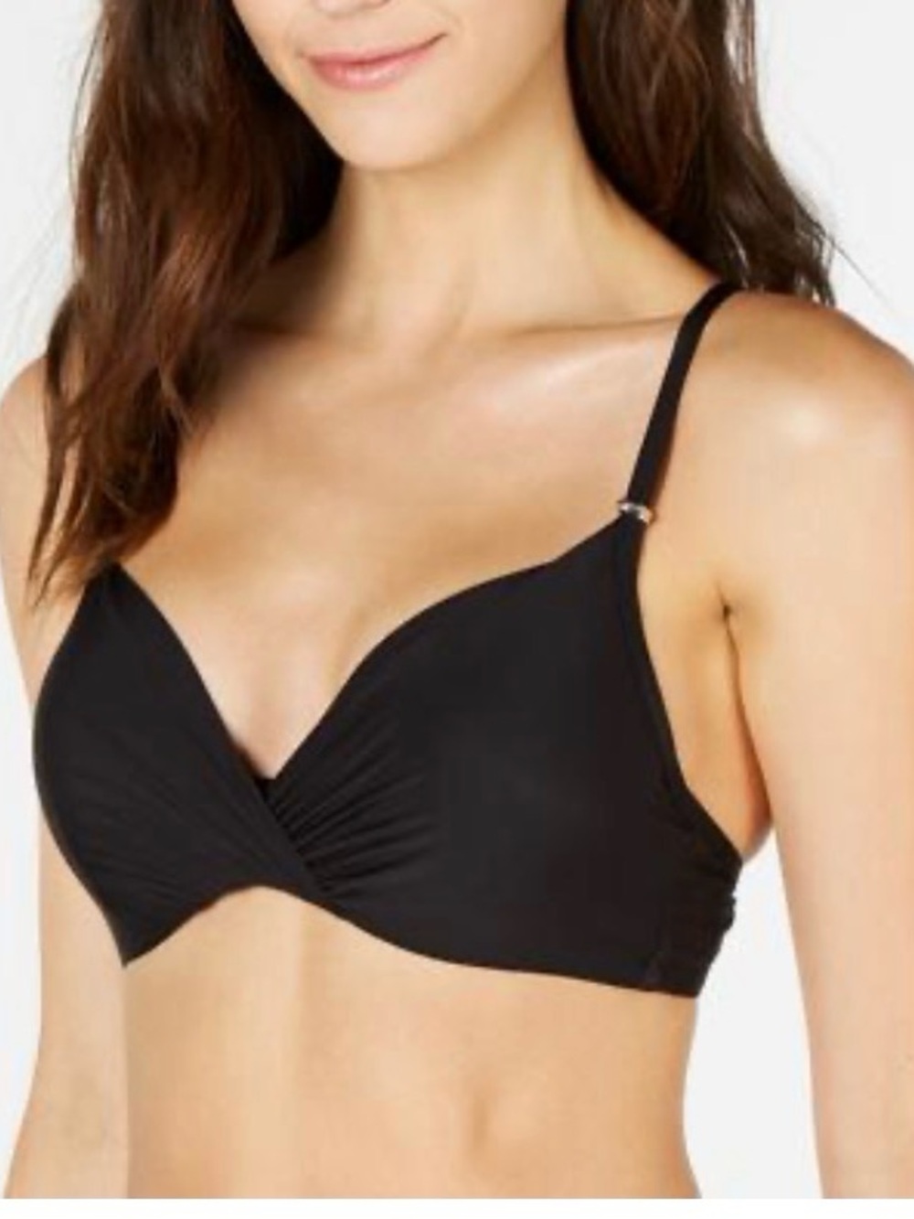 New Calvin Klein Pleated Underwire Bikini Top Women’s Swimsuit  Black  Medium